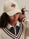 v neck cricket style knitted jumper in beige from varley close up