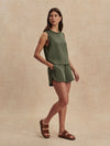 round neck khaki green tank top from varley model shot