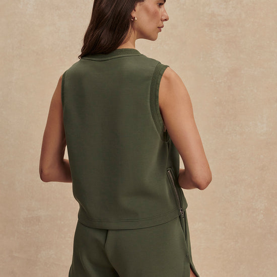 round neck khaki green tank top from varley rear view