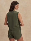 round neck khaki green tank top from varley rear view