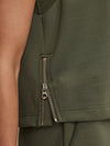 round neck khaki green tank top from varley close up of zip