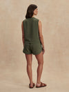 khaki green drawstring waistband short from varley rear view