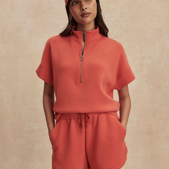 coral sweat pant shorts with drawstring waist from varley model shot
