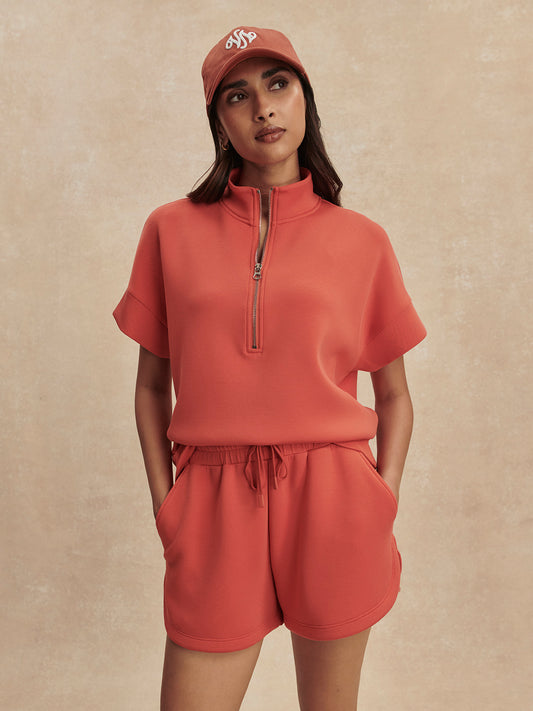 coral sweat pant shorts with drawstring waist from varley model shot