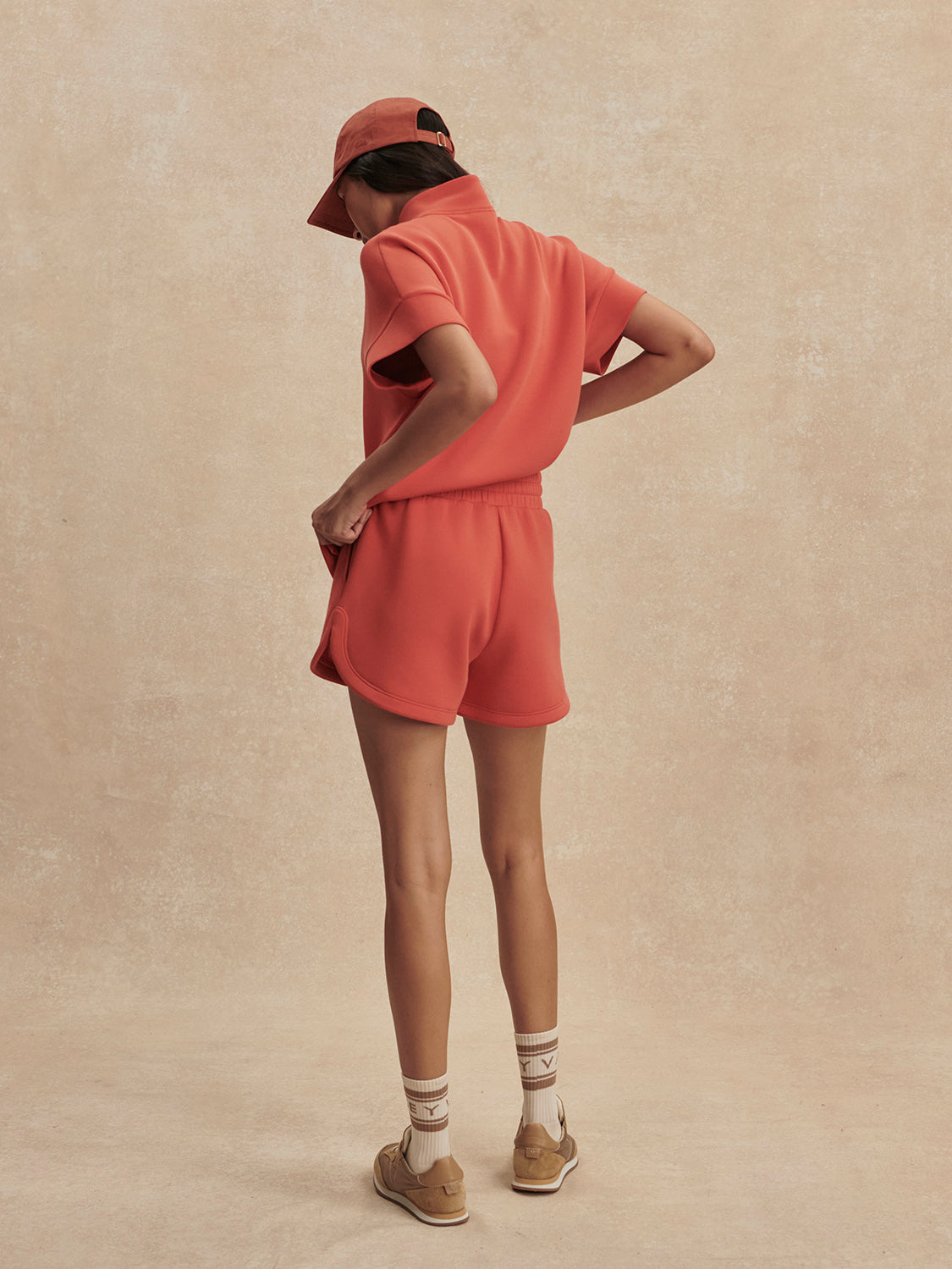 coral sweat pant shorts with drawstring waist from varley rear view