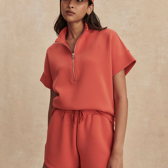 coral sweat pant shorts with drawstring waist from varley model shot