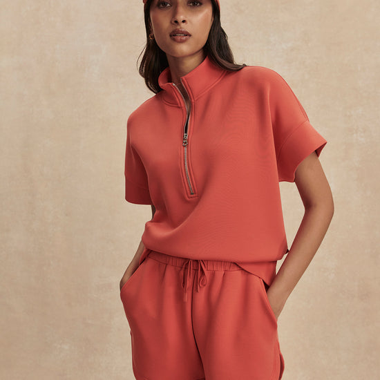coral sweat pant shorts with drawstring waist from varley model shot
