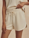 beige sweat pant shorts with drawstring waist from varley