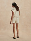 beige sweat pant shorts with drawstring waist from varley rear view