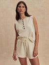 beige sweat pant shorts with drawstring waist from varley model shot