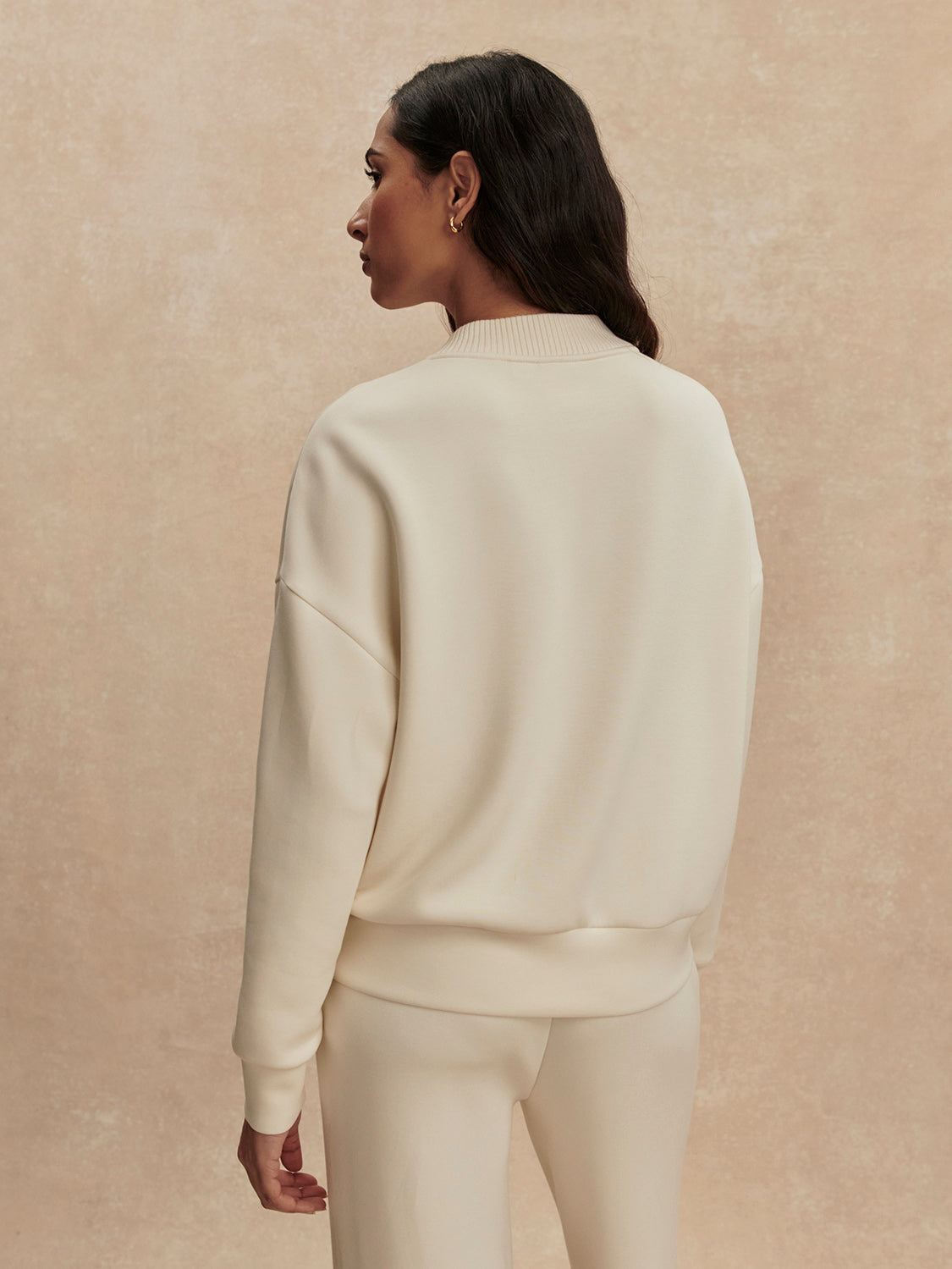 round neck 3/4 placket button down sweatshirt in ivory from varley rear view