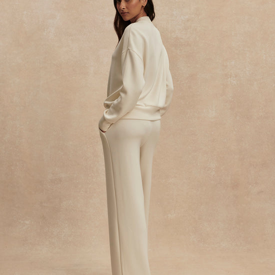round neck 3/4 placket button down sweatshirt in ivory from varley rear view