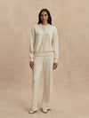 round neck 3/4 placket button down sweatshirt in ivory from varley model shot