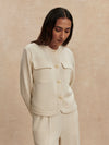 round neck soft sweat jacket with 2 flap pockets and large cream buttons from varley