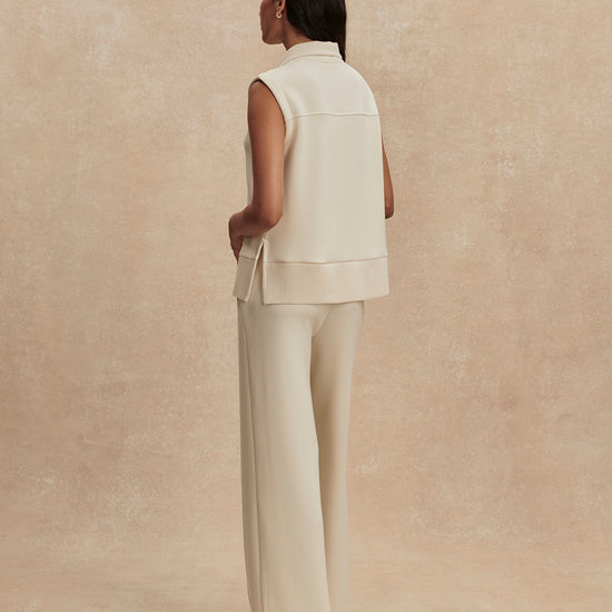 wide leg ivory sweat pants with central piping seam and elasticated waist from varley rear view