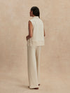 wide leg ivory sweat pants with central piping seam and elasticated waist from varley rear view