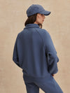 blue sweatshirt with collar and half zip from varley rear view