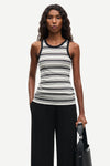 slight racerback tank top with black and white stripes from samsoe  model shot