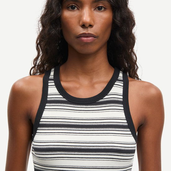 slight racerback tank top with black and white stripes from samsoe  close up