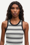 slight racerback tank top with black and white stripes from samsoe  close up