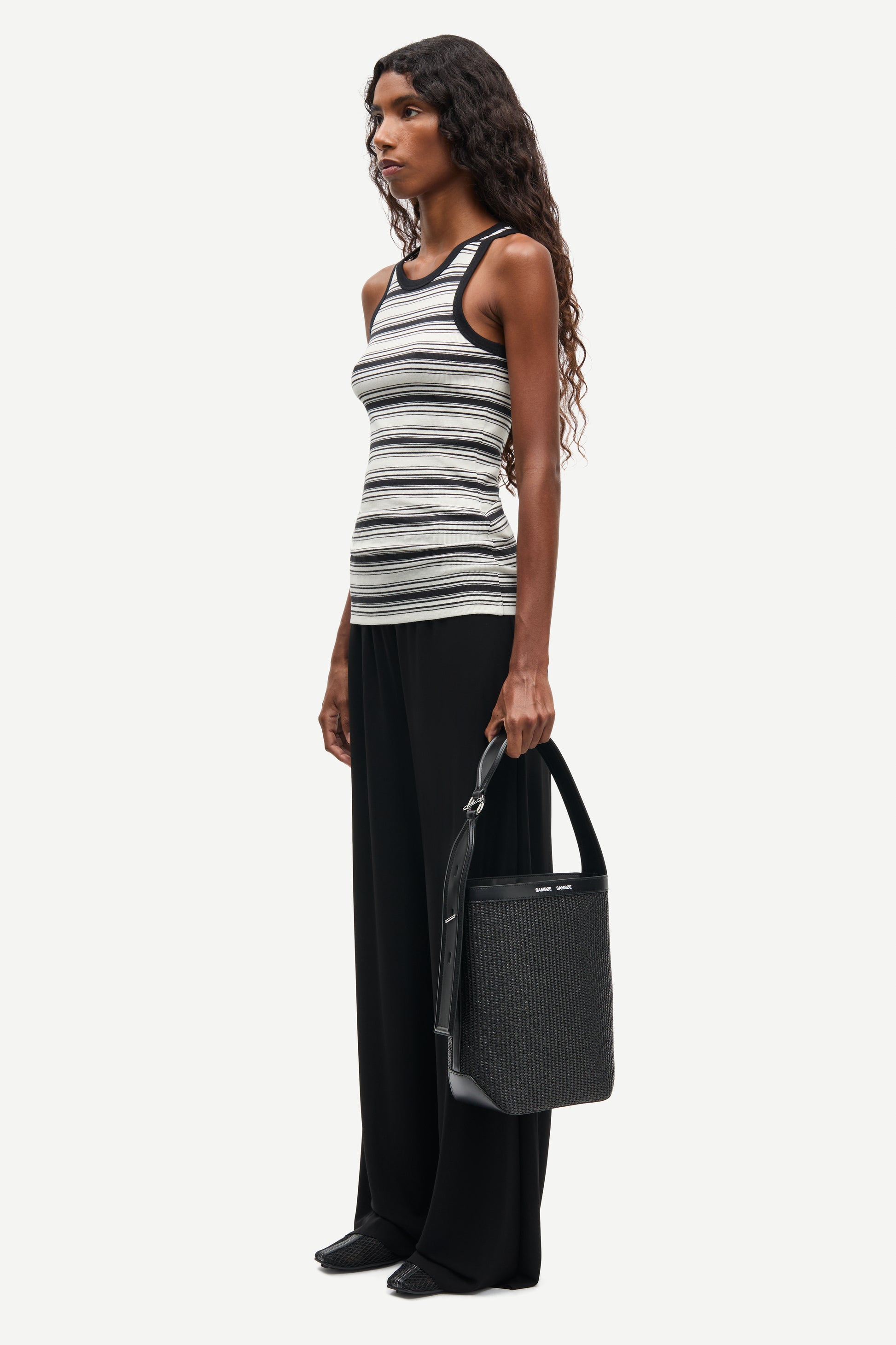 slight racerback tank top with black and white stripes from samsoe  side view