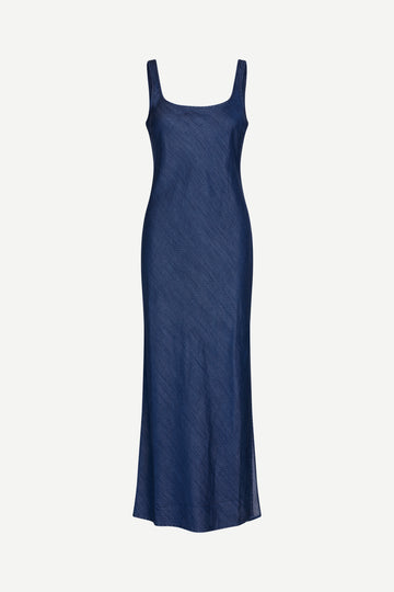 washed denim maxi length dress with square neck from samsoe