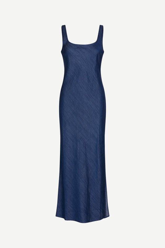 washed denim maxi length dress with square neck from samsoe
