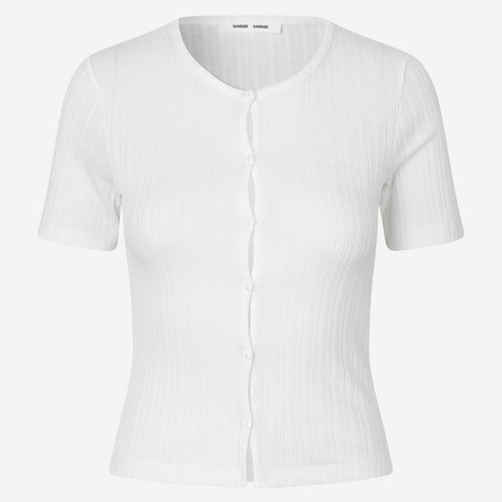 round neck short sleeve cotton white cardigan with small white buttons from samsoe