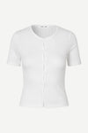 round neck short sleeve cotton white cardigan with small white buttons from samsoe