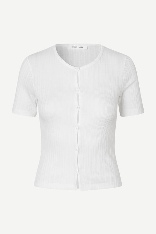 round neck short sleeve cotton white cardigan with small white buttons from samsoe