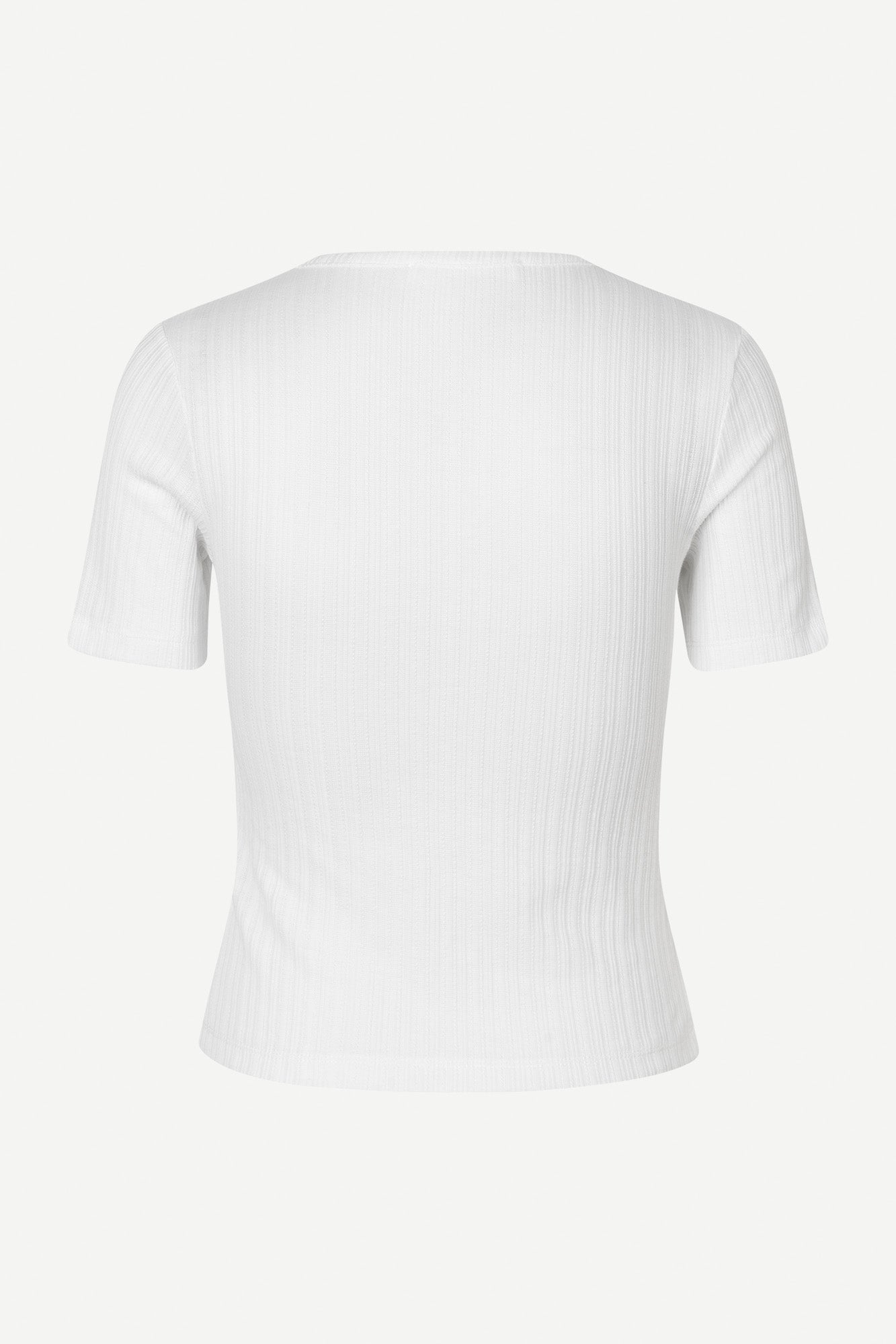 round neck short sleeve cotton white cardigan with small white buttons from samsoe rear view