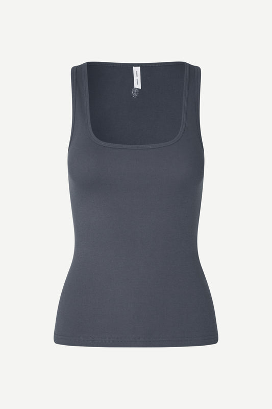 blue stretchy square neck tank top 