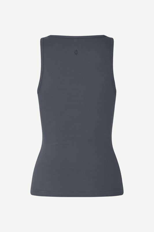 blue stretchy square neck tank top  rear view from Samsoe Samsoe