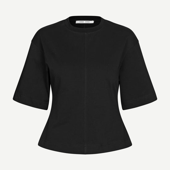 round neck black wide short sleeve t shirt