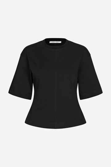 round neck black wide short sleeve t shirt