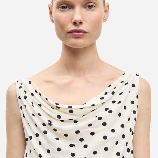 white cowl neck polka dot sleeveless top from samsoe close up