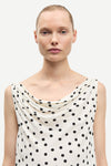 white cowl neck polka dot sleeveless top from samsoe close up