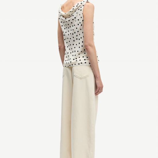 white cowl neck polka dot sleeveless top from samsoe rear view