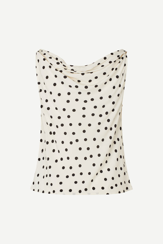 white cowl neck polka dot sleeveless top from samsoe