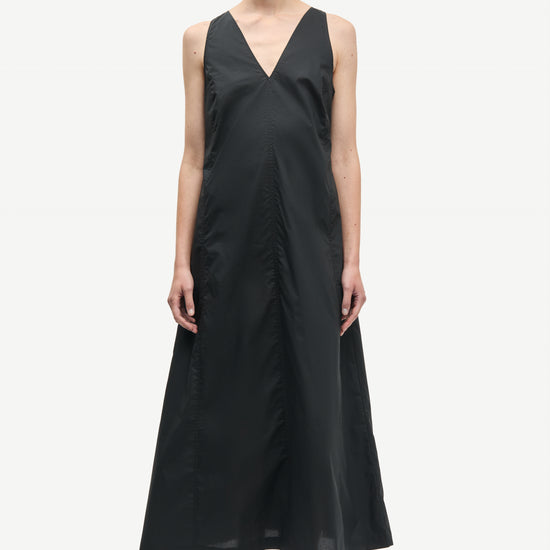v neck sleeveless a line black dress from samsoe model shot