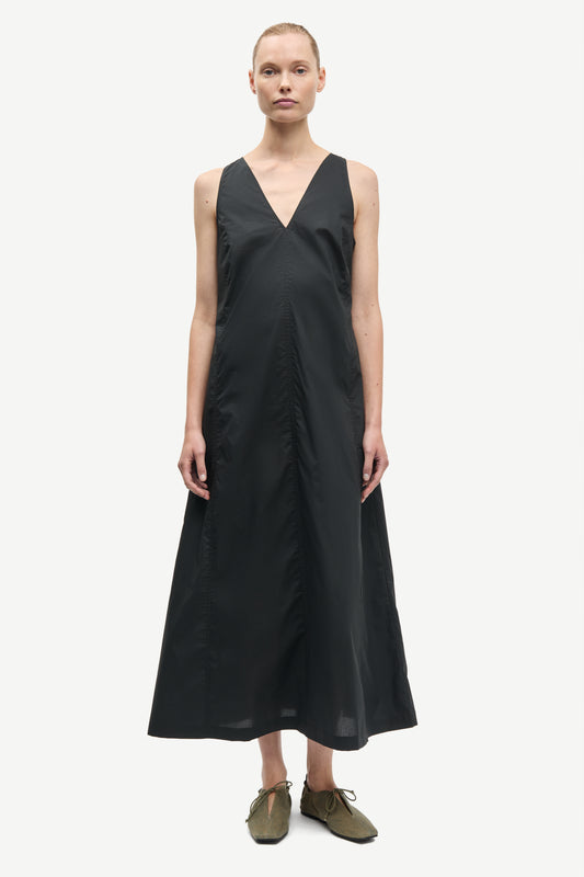 v neck sleeveless a line black dress from samsoe model shot