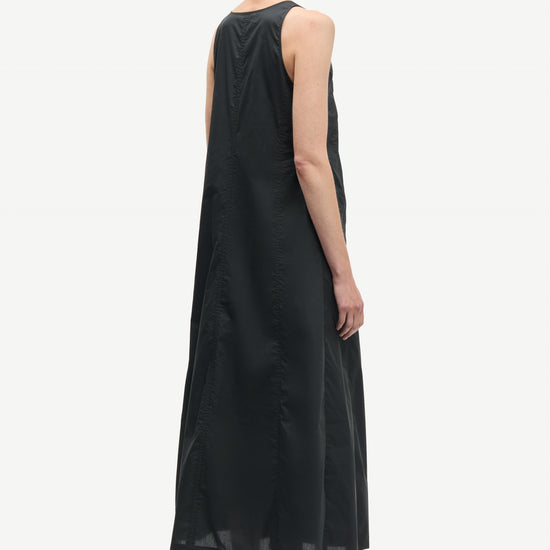 v neck sleeveless a line black dress from samsoe rear view