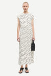 polka dot white mid length dress with cap sleeves and round neck from samsoe  model 