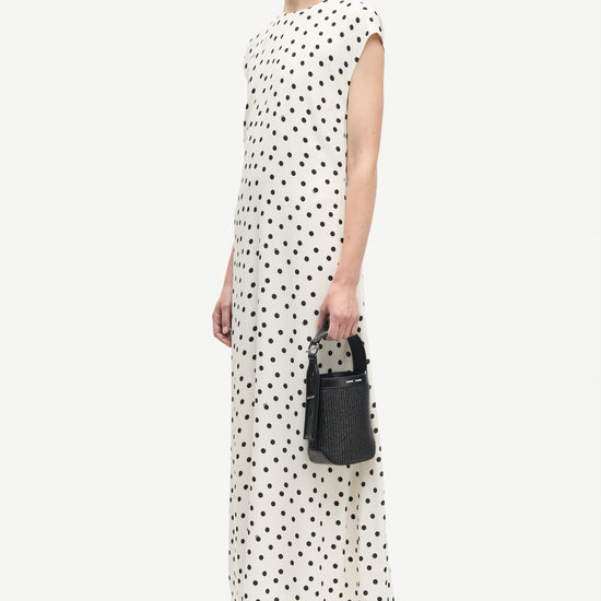 polka dot white mid length dress with cap sleeves and round neck from samsoe  side 