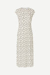 polka dot white mid length dress with cap sleeves and round neck from samsoe 