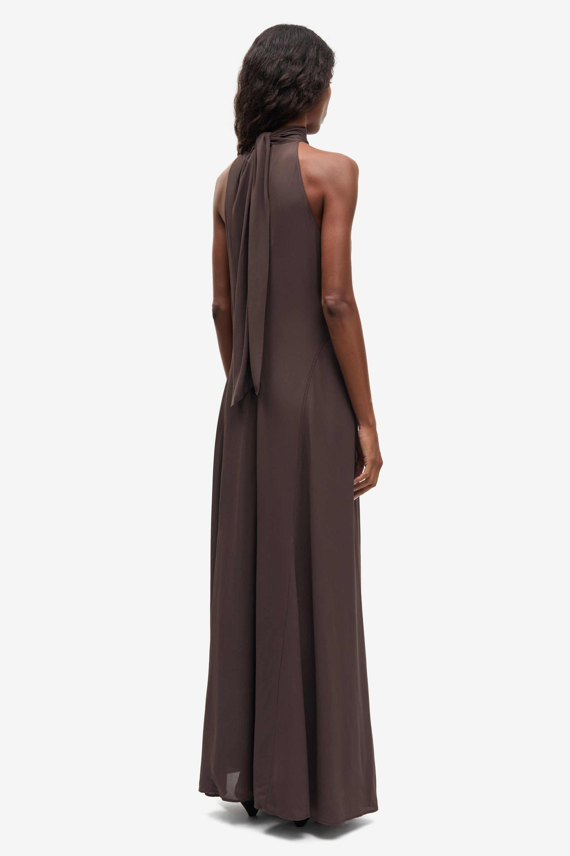 halter neck sleeveless long brown dress from samsoe rear