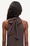 halter neck sleeveless long brown dress from samsoe rear 