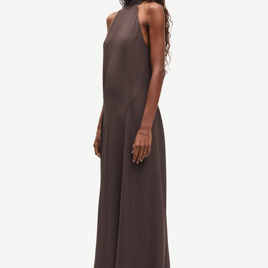 halter neck sleeveless long brown dress from samsoe side