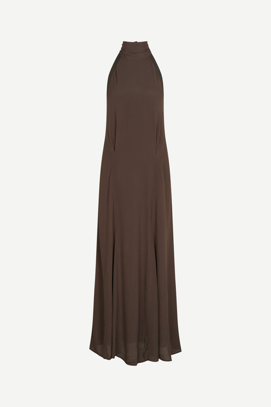 halter neck sleeveless long brown dress from samsoe