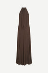 halter neck sleeveless long brown dress from samsoe rear 